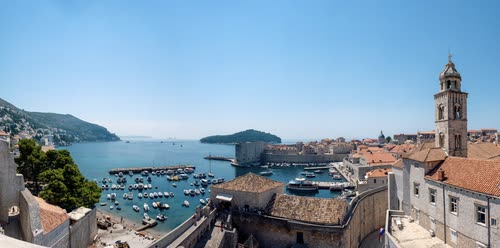 The old harbour and fort of Dubrovnik seen from the city walls