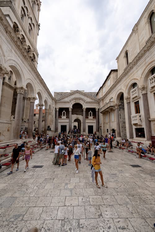 Crowds on the Peristyle of Diocletian's Palace in Split, Croatia