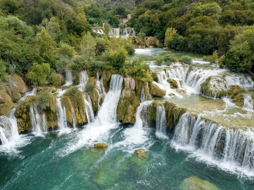 The wide travertine cascades of Skradinski Buk at Krka National Park, Croatia