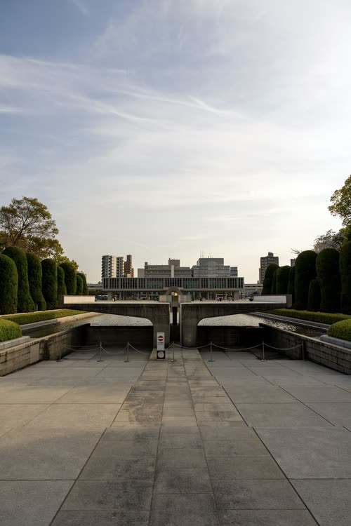 The Hiroshima Peace Memorial Museum seen along the park's central axis