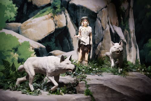 A diorama of a girl and white wolves from a Studio Ghibli exhibition, Singapore