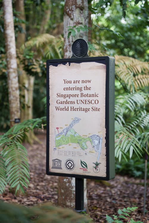 The UNESCO World Heritage sign at the entrance to the Singapore Botanic Gardens