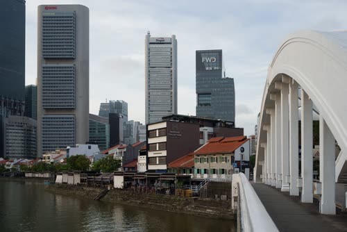 The Singapore River and CBD towers seen from a bridge