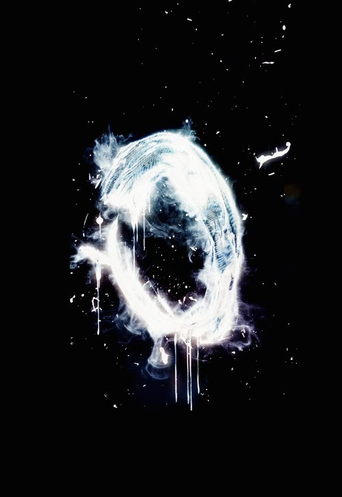 A swirling white light form projected in a dark gallery room, Singapore