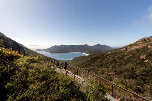 Walkers on the track above Wineglass Bay, Freycinet, Tasmania