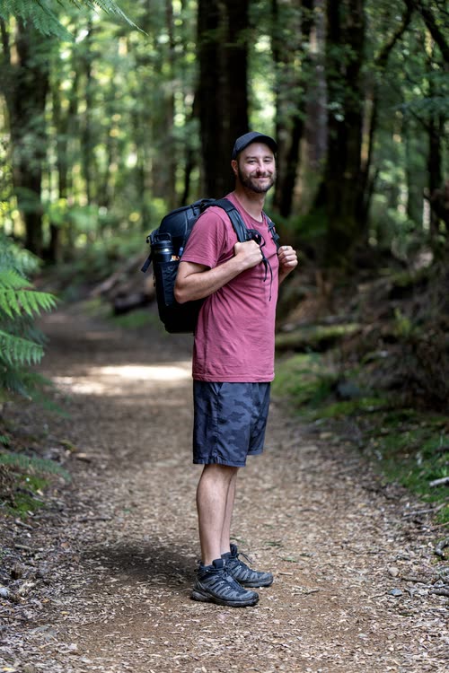 Jordy Scott on a rainforest walking track in Tasmania