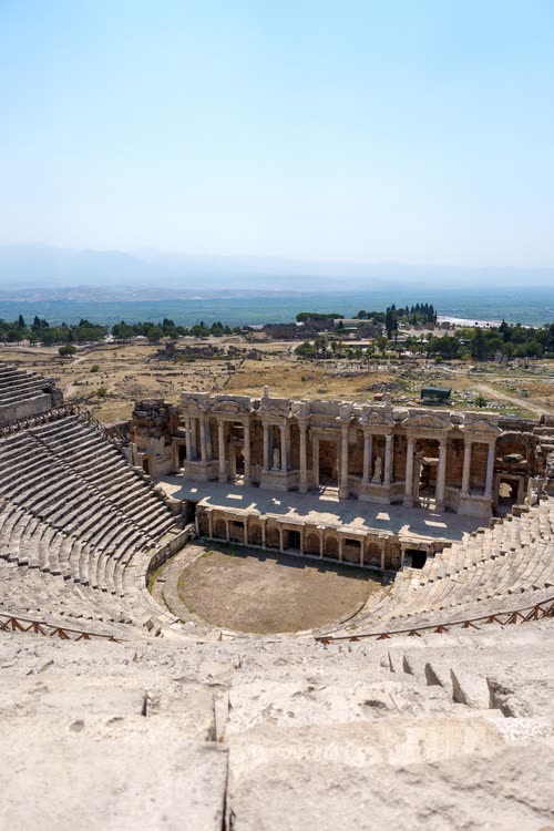The tiered seating and stage of the theatre at Hierapolis, Turkey