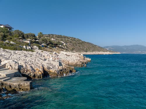 Limestone rocks and clear turquoise water on the Turkish coast