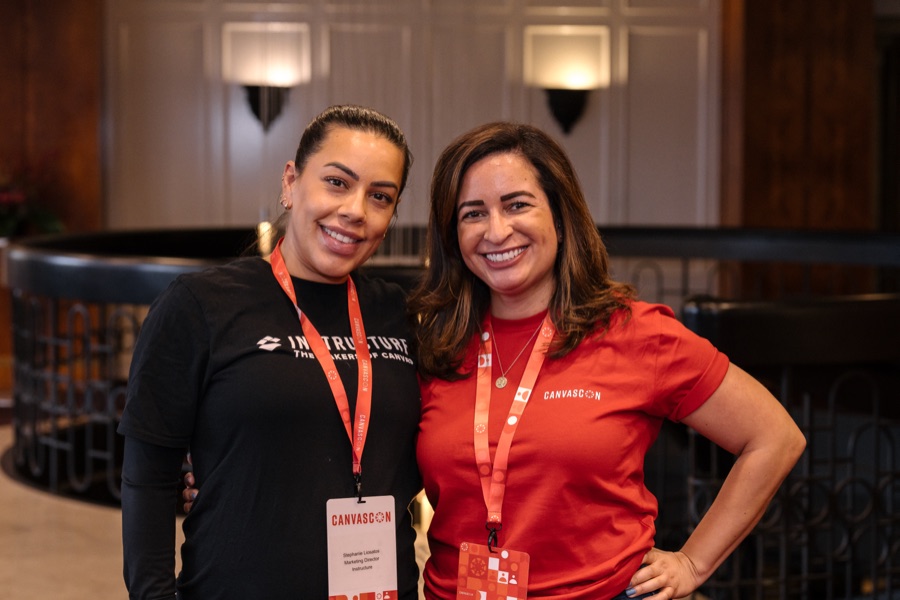 Instructure team members photographed in the Canvascon foyer