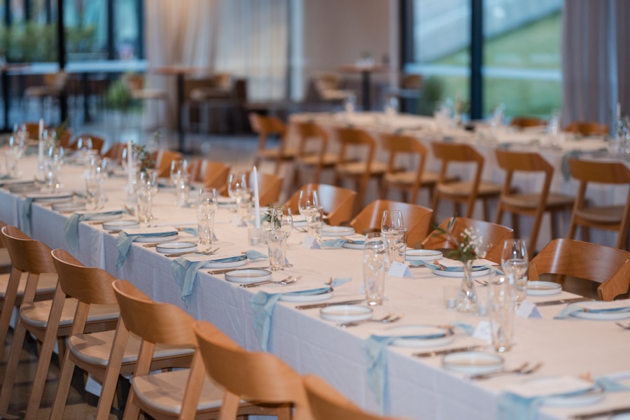 Long table set for dinner in the St Huberts dining room