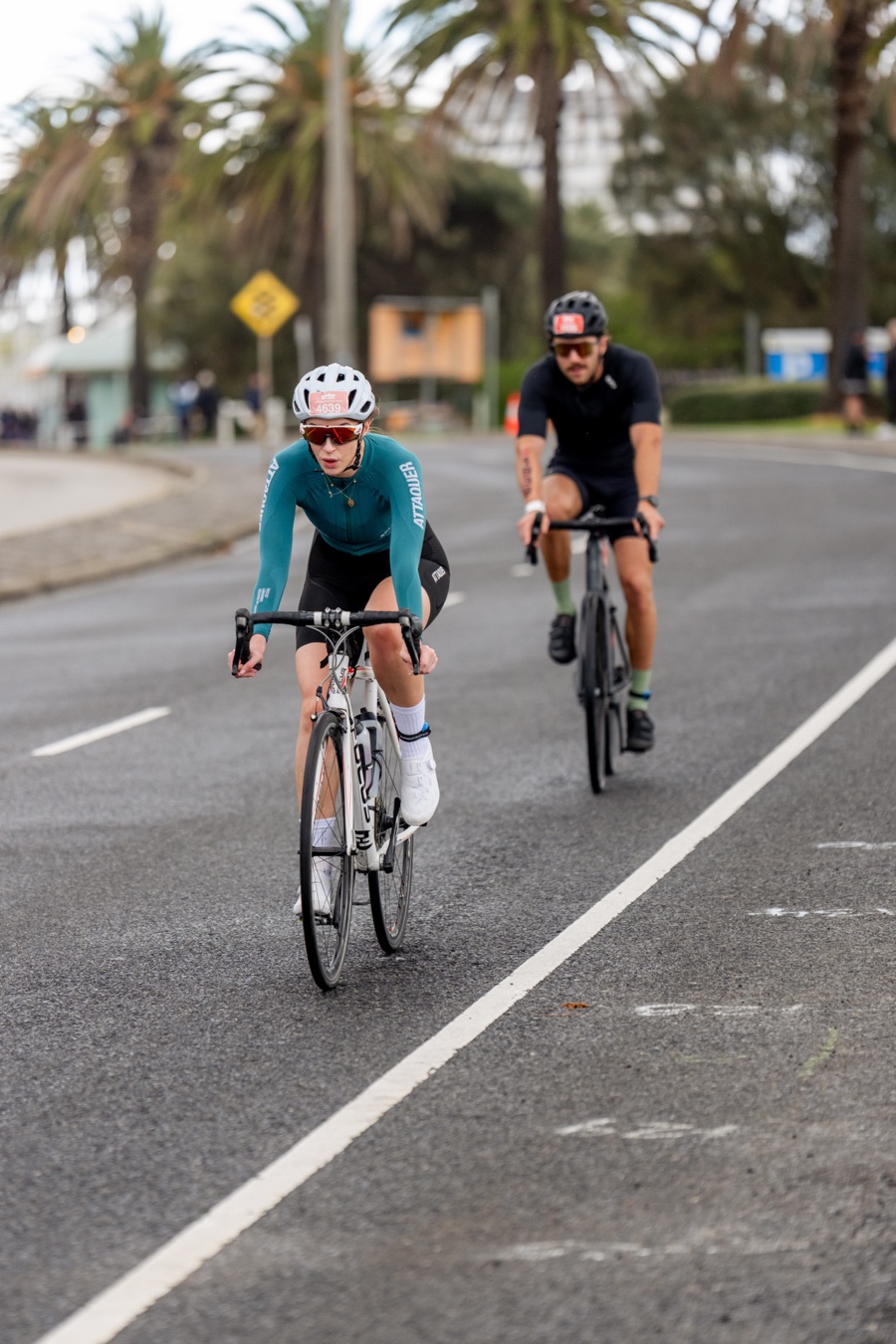 Two cyclists on the Ironman Melbourne bike course