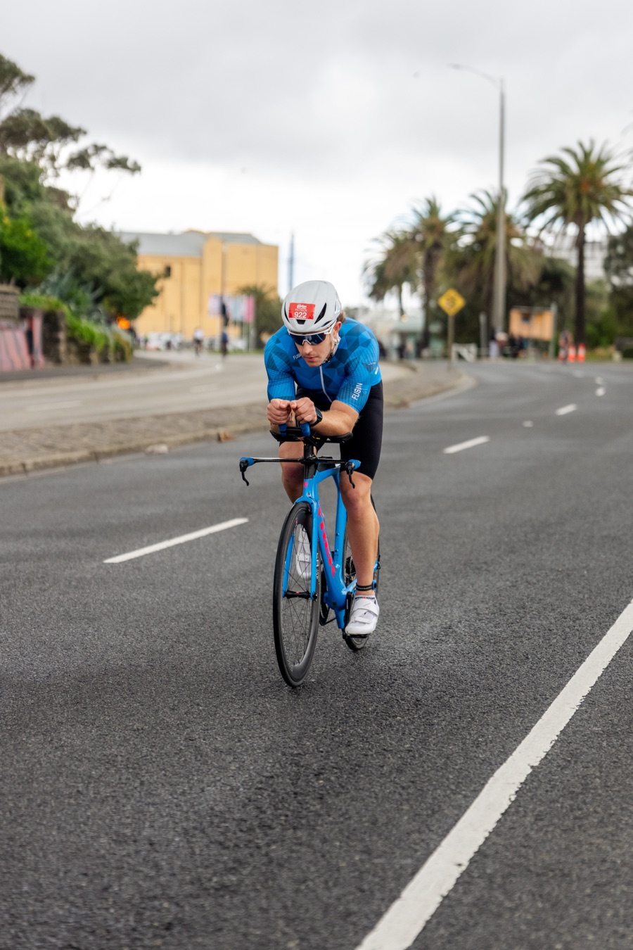 Cyclist alone on the road during Ironman Melbourne